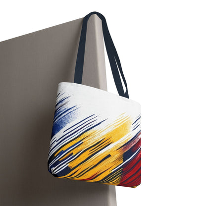 Abstract Brushstroke Tote Bag - Bold Red, Yellow & Blue All-Over Print