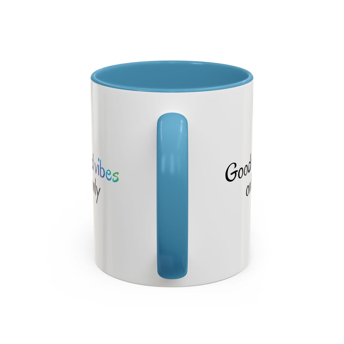 Printify "Good Vibes Only" ceramic coffee mug with positive morning quote, ideal for tea or coffee.