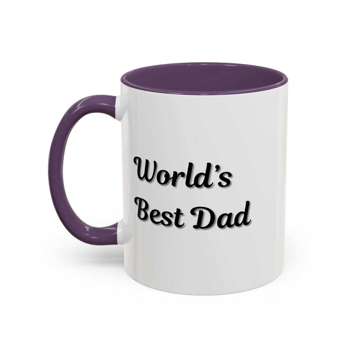Black trim ceramic coffee mug with "World's Best Dad" accent design, available in 11oz and 15oz sizes by Printify.