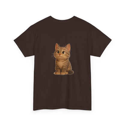 Brown kitten graphic T-shirt for cat lovers, featuring a cute feline design on a comfortable Printify T-shirt.