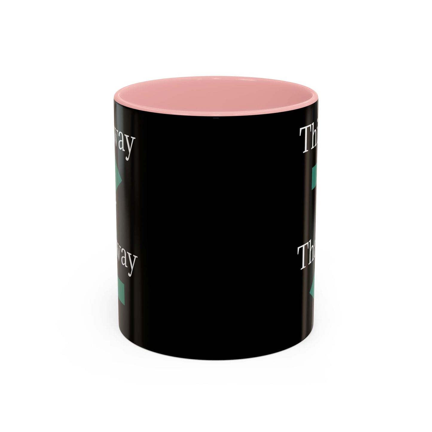 Ceramic coffee mug with "This Way or That Way" arrow design in 11oz or 15oz size, featuring a white background and colorful arrows.