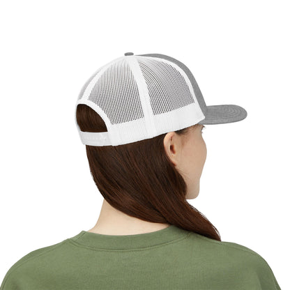 Vintage baseball snapback trucker cap with batter silhouette design, featuring adjustable fit and classic style from Printify.