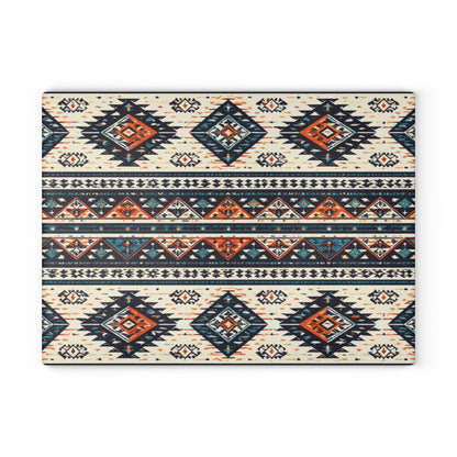 Southwestern Aztec Pattern Glass Cutting Board — Rustic Kitchen Decor
