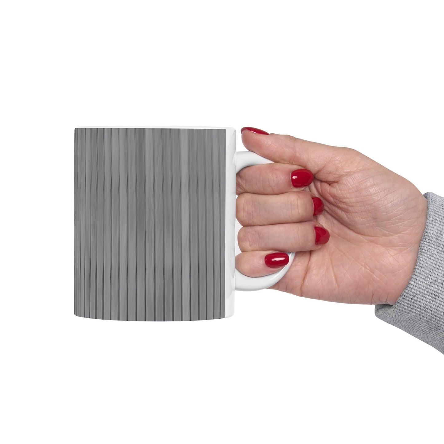 Gray Vertical Stripe Ceramic Mug — Modern Minimalist Coffee Cup (11oz, 15oz)