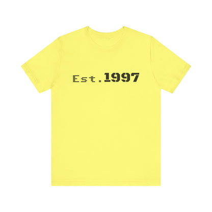 Vintage 1997 Established T-Shirt by Printify featuring bold "Est. 1997" design on classic cotton fabric.