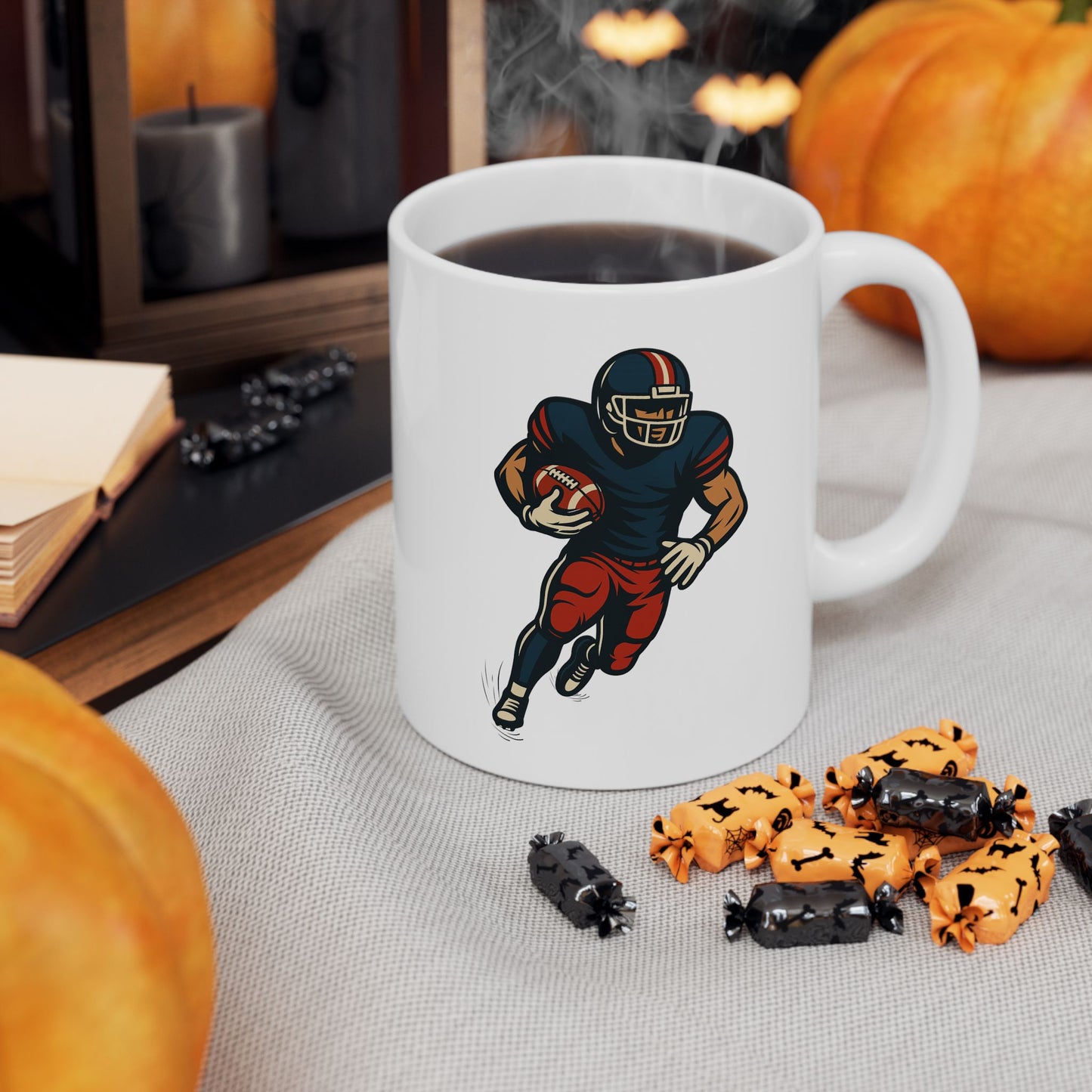 Football Player Ceramic Mug, Sports Fan Gift, Football Lover Coffee Cup, Game Day Drinkware, Quarterback Tea Mug, Touchdown Fan Decor,