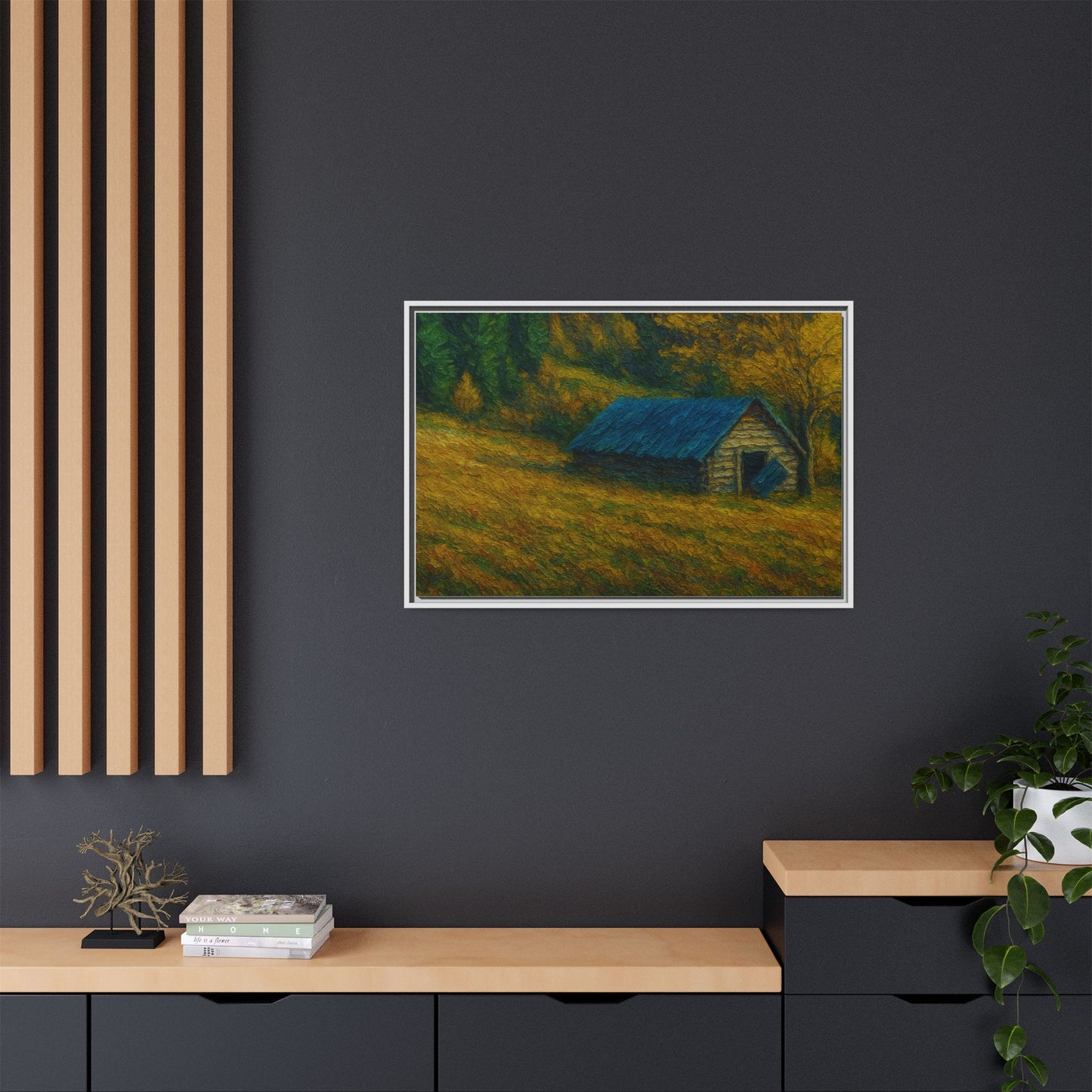 Framed Matte Canvas Print, Rustic Artwork, Farmhouse Decor, Nature Wall Art, Gift for Home, Autumn Decor, Landscape Painting