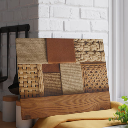 Woven Texture Glass Cutting Board – Rustic Boho Kitchen Decor