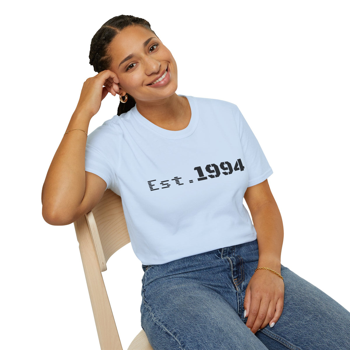Vintage 1994 Est. graphic T-shirt from Printify featuring bold retro design and classic fit, perfect for casual wear.