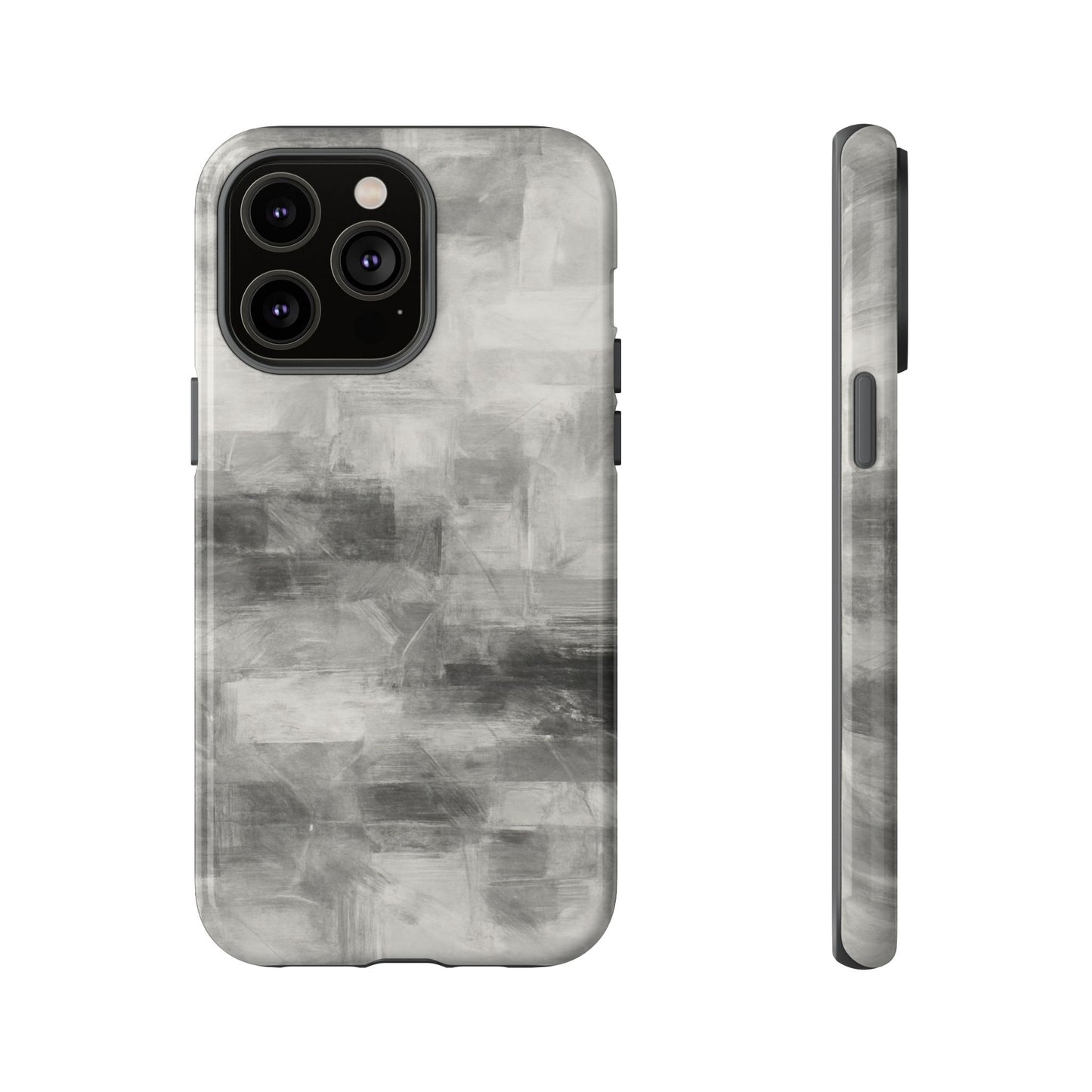 Abstract gray grid phone case for iPhone, tough protective cover by Printify, featuring a modern geometric design.