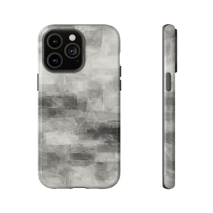 Abstract gray grid phone case for iPhone, tough protective cover by Printify, featuring a modern geometric design.