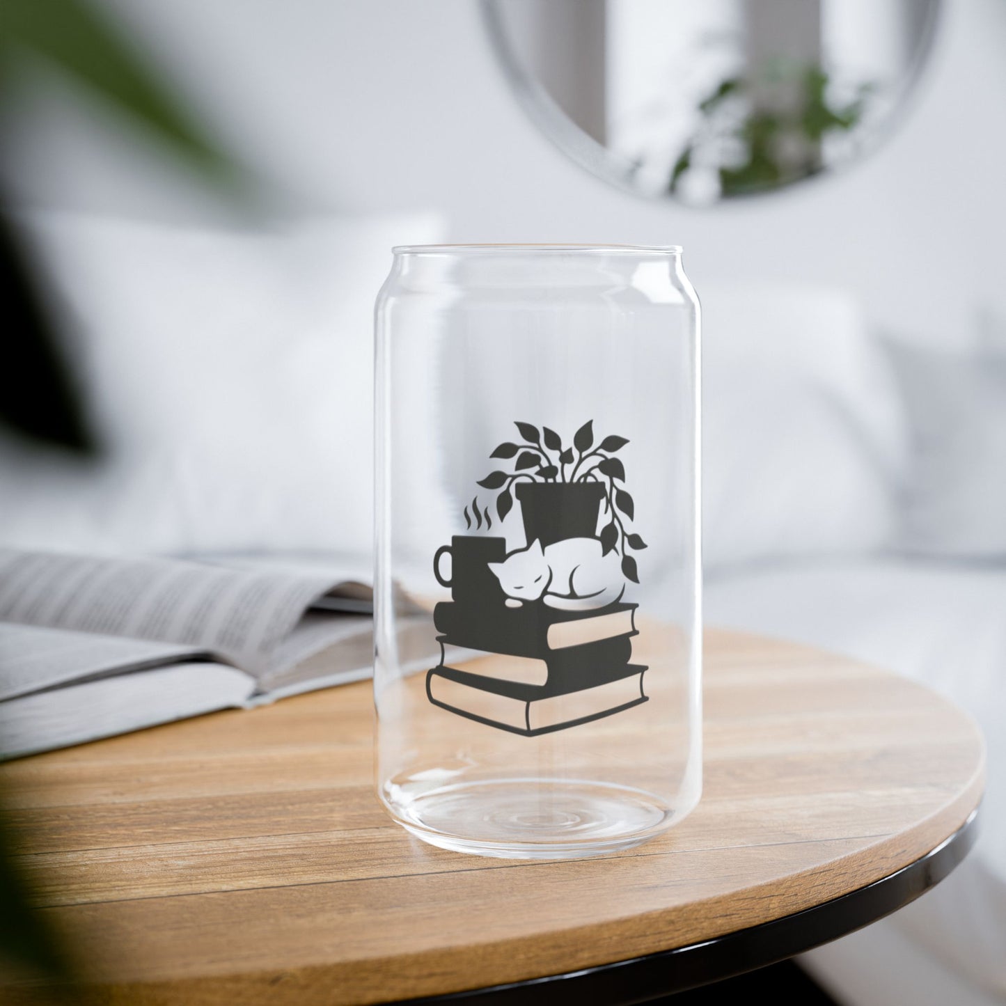 Glass Sipper Cup — Cozy Booklover Design (16oz)