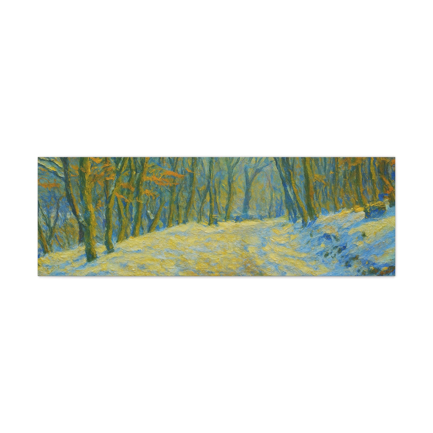 Winter landscape canvas wall art by Printify featuring a cozy nature scene, perfect for living room decor.