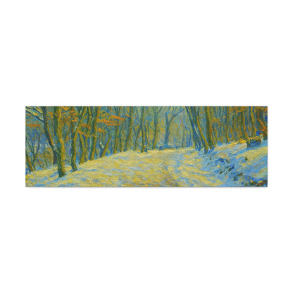 Winter landscape canvas wall art by Printify featuring a cozy nature scene, perfect for living room decor.