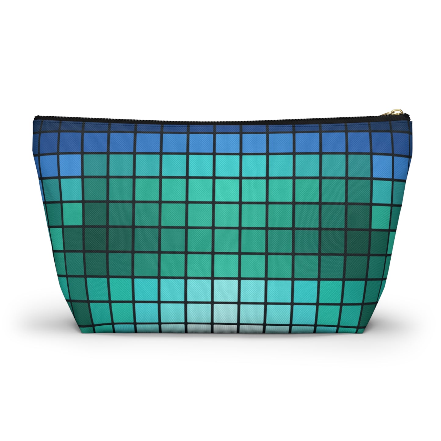 Teal Gradient Grid Accessory Pouch