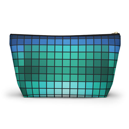 Teal Gradient Grid Accessory Pouch