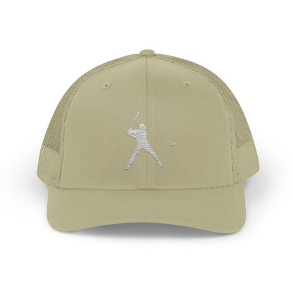 Vintage batter silhouette baseball snapback trucker cap by Printify, featuring classic trucker hat style and adjustable snap closure.