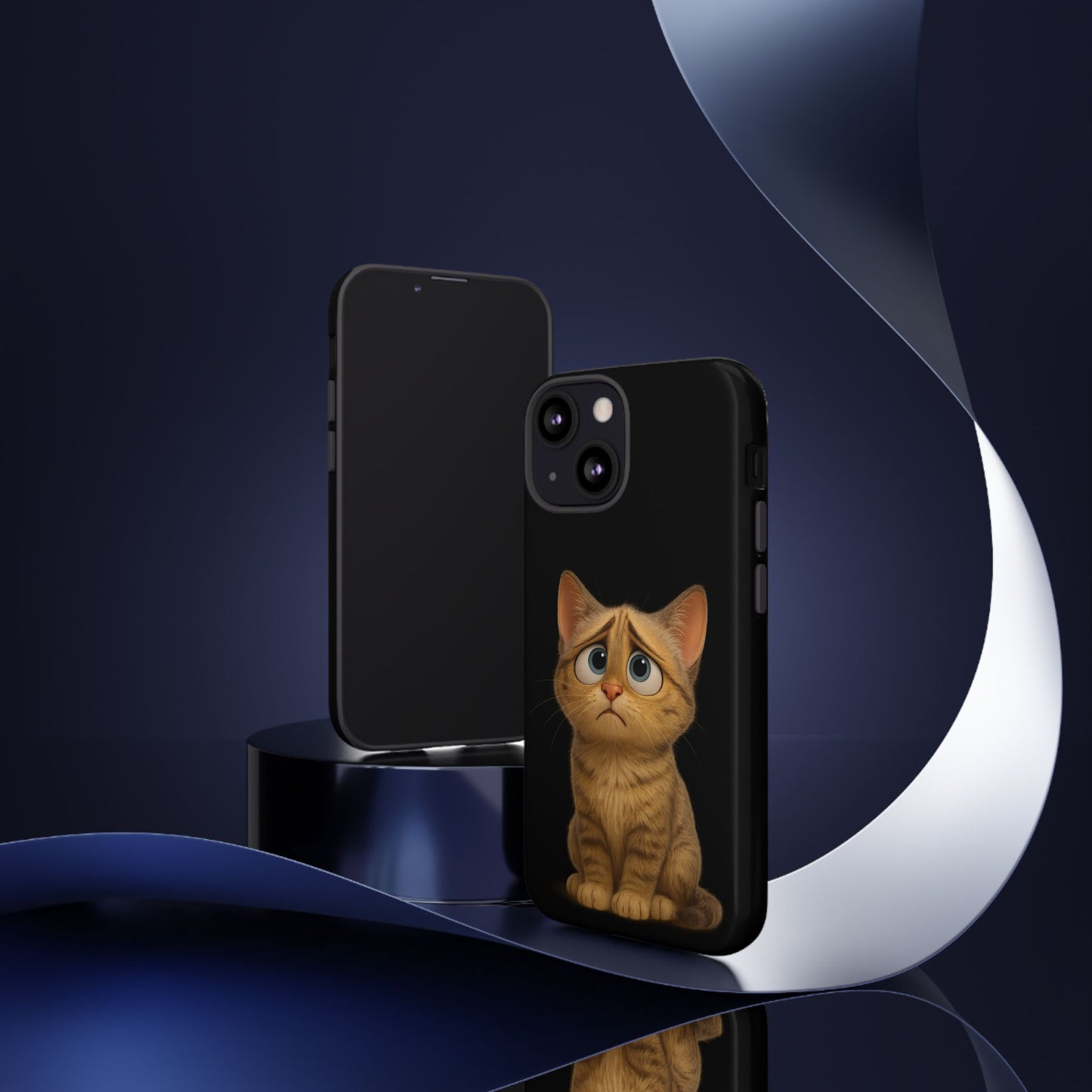 Cute sad kitty print phone case for iPhone, protective and stylish cat-themed accessory by Printify.