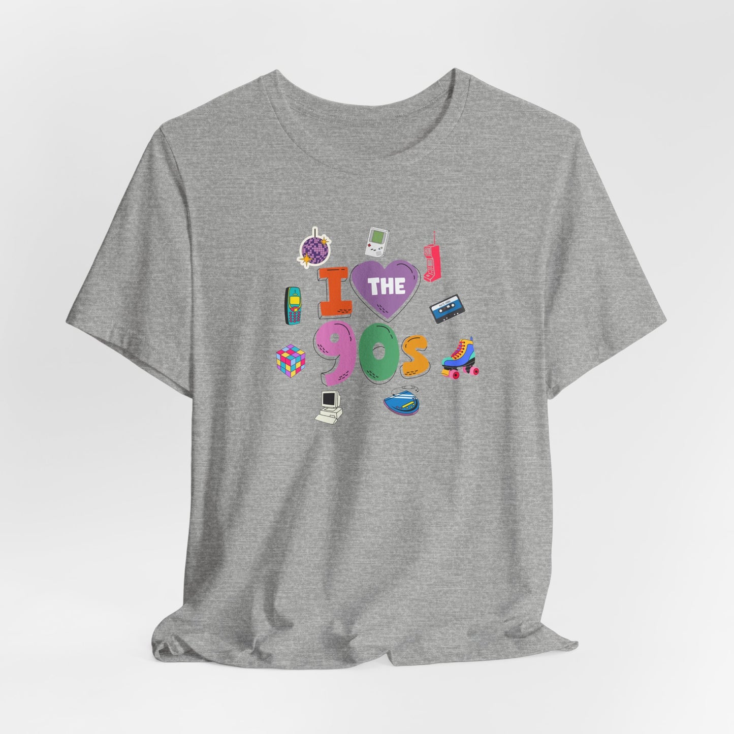 I  Love the 90's Short Sleeve Tee - Retro Graphic Tee, Vintage Style Shirt, Perfect for Casual Outings, 90s Nostalgia Apparel