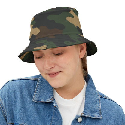 Camouflage Bucket Hat - Trendy AOP Headwear, Summer Fashion Accessory, Outdoor Adventure Cap, Unique Gift for Him/Her, Stylish Festival Hat - TRV