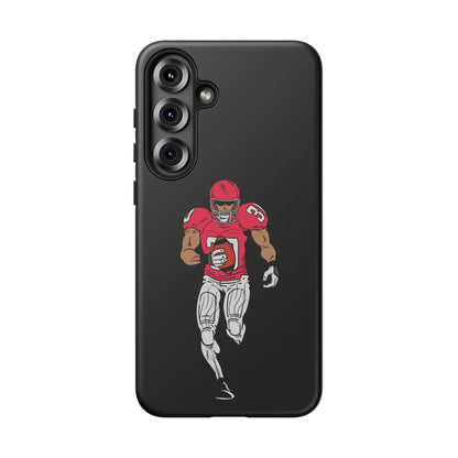Black football player tough phone case for iPhone, featuring sports design and protective material by Printify.
