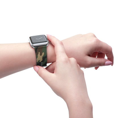 Green camouflage silicone Apple Watch band by Printify, durable accessory with adjustable strap for a secure fit.