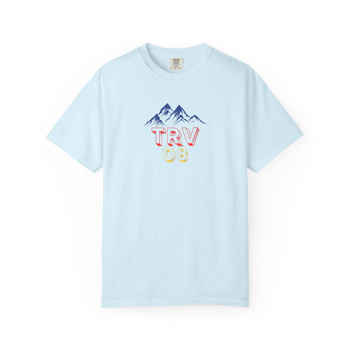 Unisex garment-dyed T-shirt with TRV08 Logo print by Printify, soft fabric and casual fit, shown in a front view.