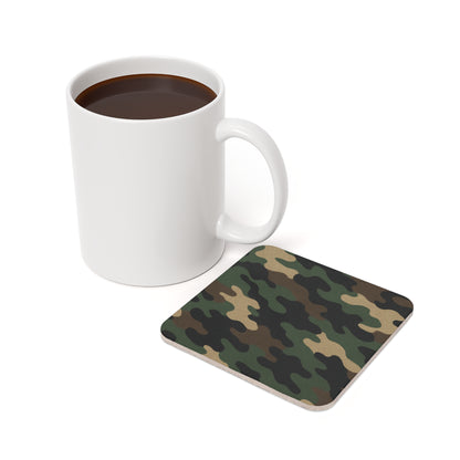 Camo Round Cork-Back Coaster — Military Green Camouflage Drink Mat