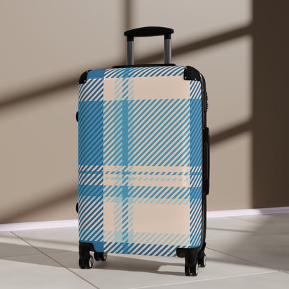 Blue Plaid Carry-On Suitcase – Lightweight Checked Luggage with Classic Tartan Design