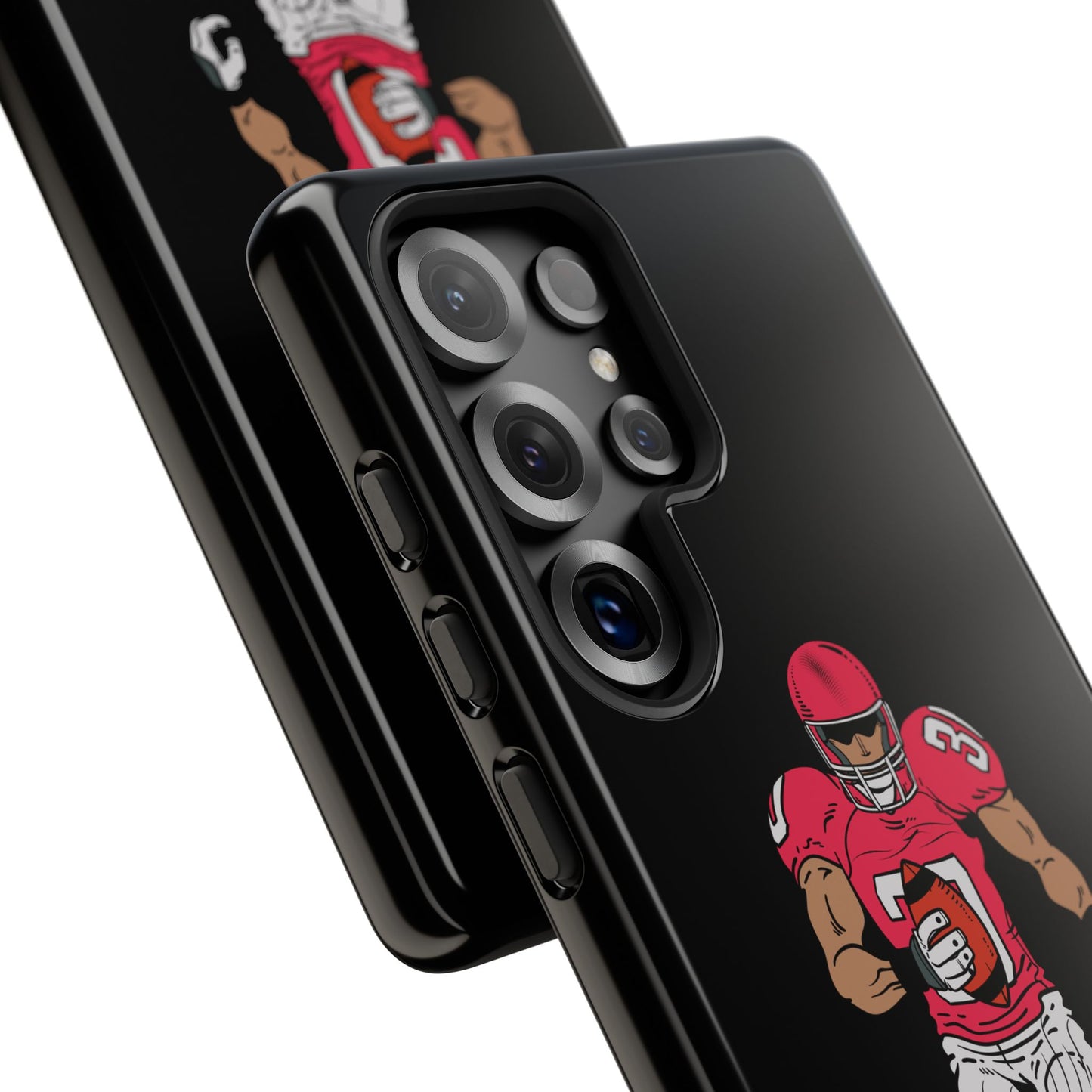 Black football player tough phone case for iPhone by Printify, featuring sports-themed design and durable protective material.