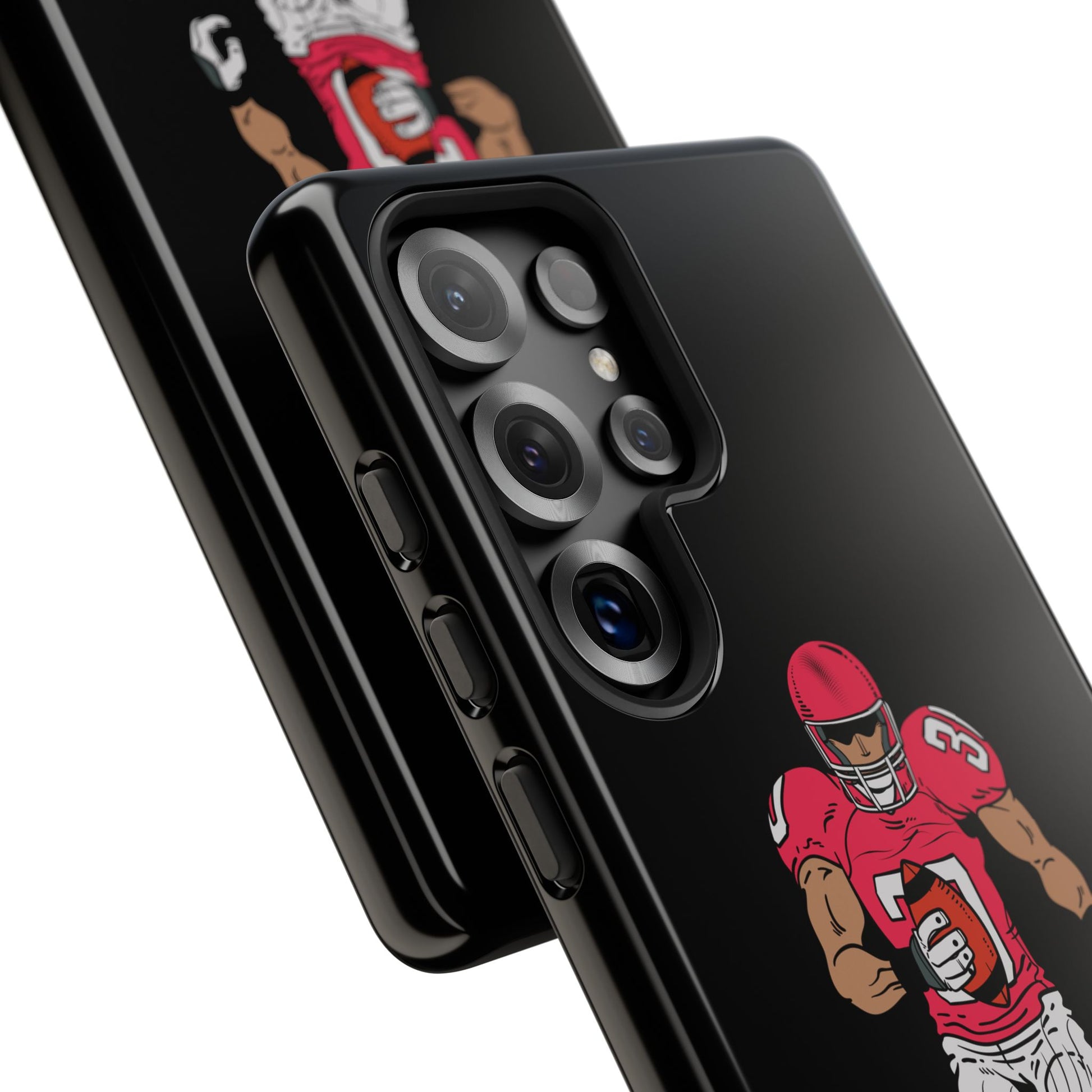 Black football player tough phone case for iPhone by Printify, featuring sports-themed design and durable protective material.