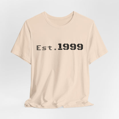 Vintage minimalist Est. 1999 T-shirt by Printify featuring a clean design with the birth year displayed on a casual cotton tee.