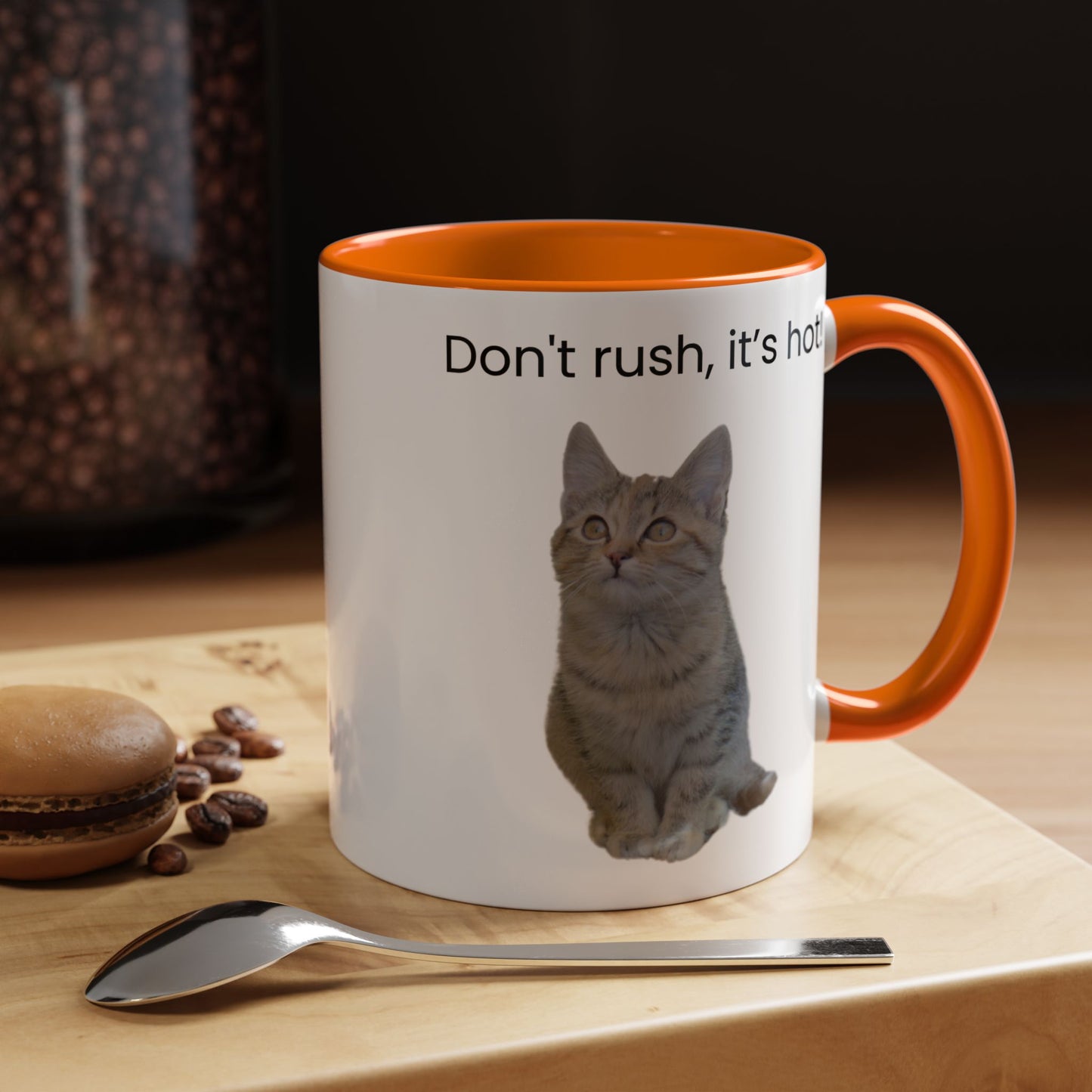 Cat Coffee Mug - "Don't rush, it's hot!" Accent Ceramic Mug (11/15 oz)