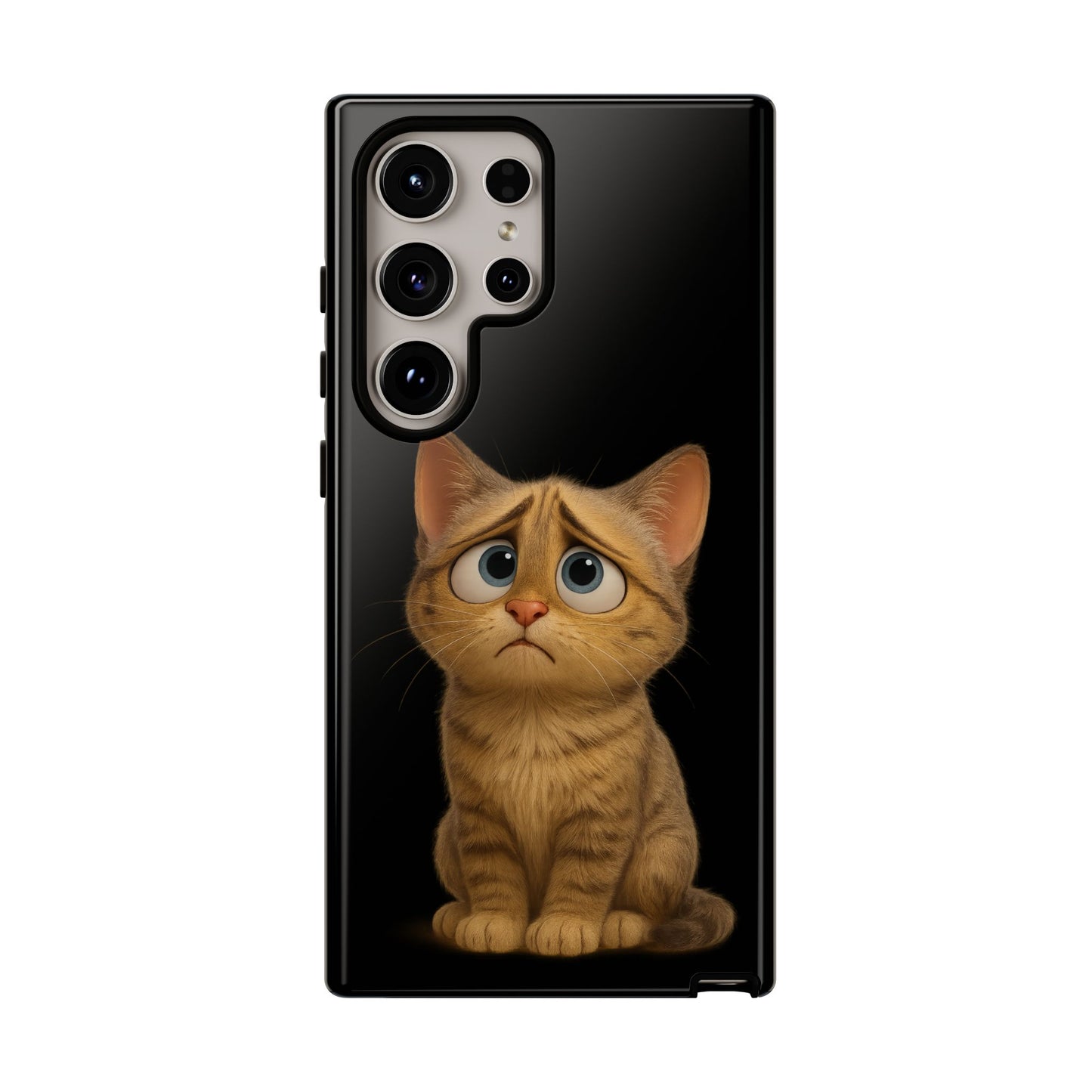 Cute sad kitty print phone case for iPhone, protective cat-themed phone case by Printify with adorable feline design.