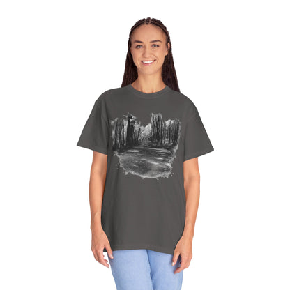 Artistic Forest Scene T-shirt | Nature Lover Gift, Outdoor Adventure Tee, Eco-Friendly Fashion, Vintage Inspired Clothing, Unisex Gift - TRV