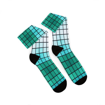 Teal Gradient Grid Socks | Sublimation Patterned Socks