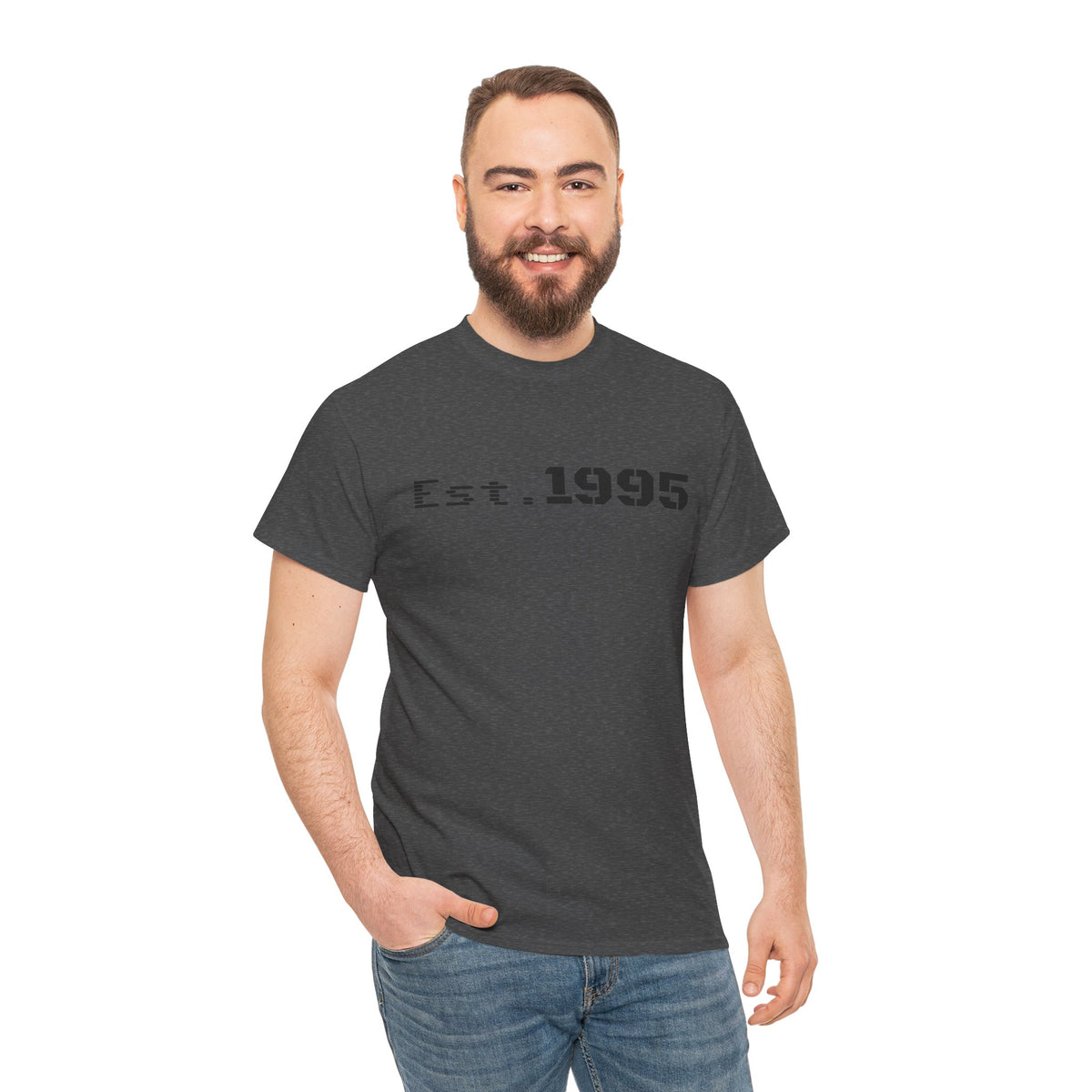 Vintage minimalist "Est. 1995" T-shirt by Printify, featuring a simple birthday design on a classic cotton tee.