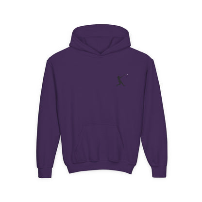 Kids youth baseball silhouette hoodie featuring a baseball player design, soft pullover sweatshirt for children by Printify.