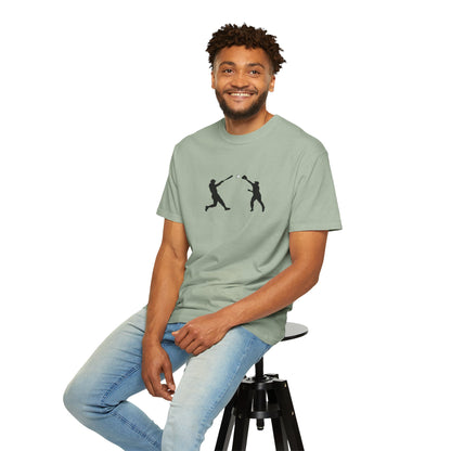 Black baseball silhouette graphic T-shirt featuring minimal baseball player design, casual men's graphic tee by Printify.