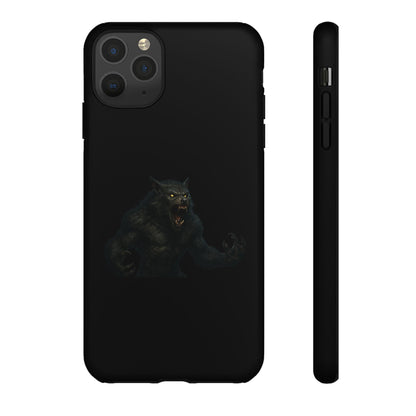Werewolf phone case with dark monster graphic, rugged protective design for smartphone protection, by Printify.