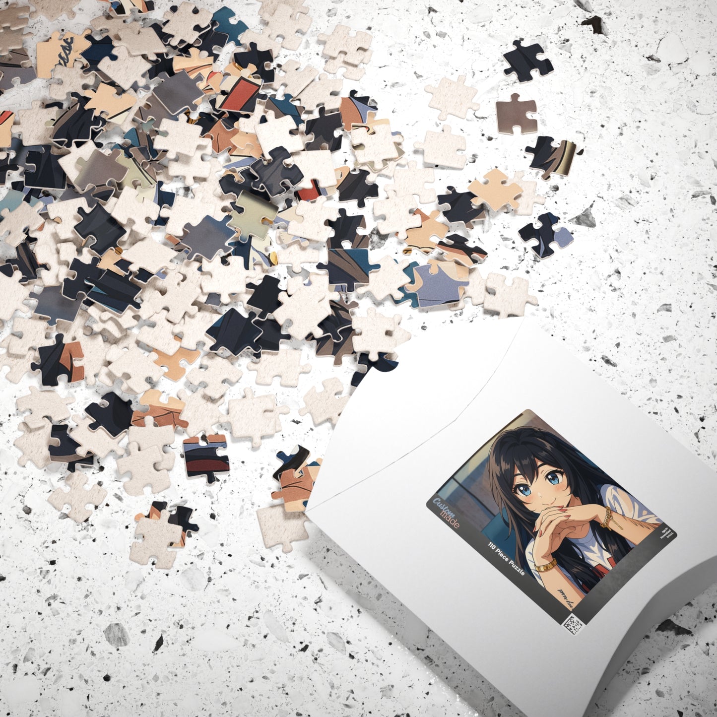 Colorful anime girl portrait puzzle by Printify, 520-piece jigsaw puzzle featuring vibrant artwork and detailed illustration.