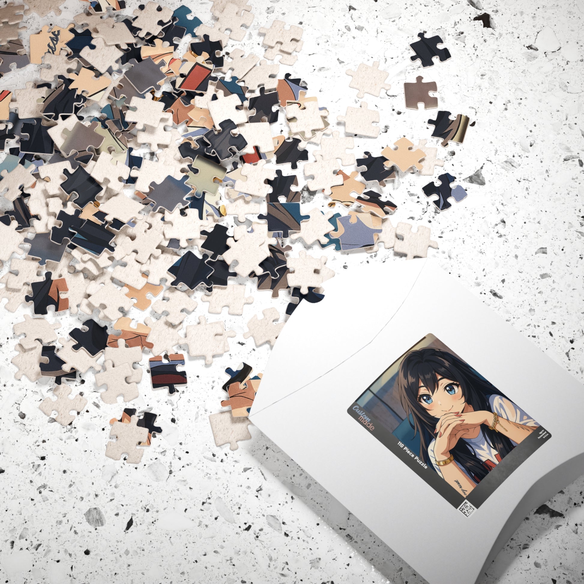 Colorful anime girl portrait puzzle by Printify, 520-piece jigsaw puzzle featuring vibrant artwork and detailed illustration.