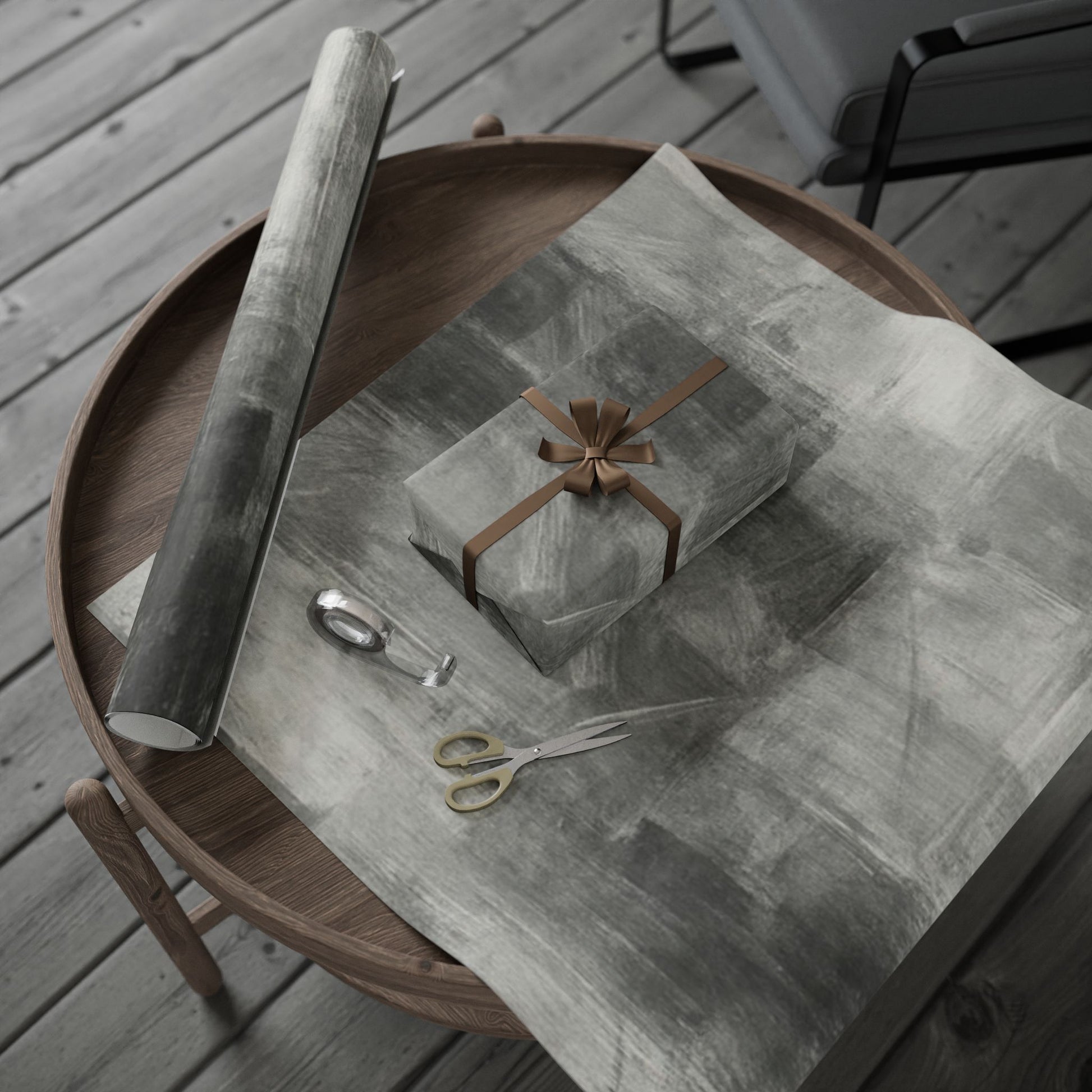 Gray marble wrapping paper roll with watercolor design, ideal for gift wrapping at weddings, birthdays, and minimalist packaging.