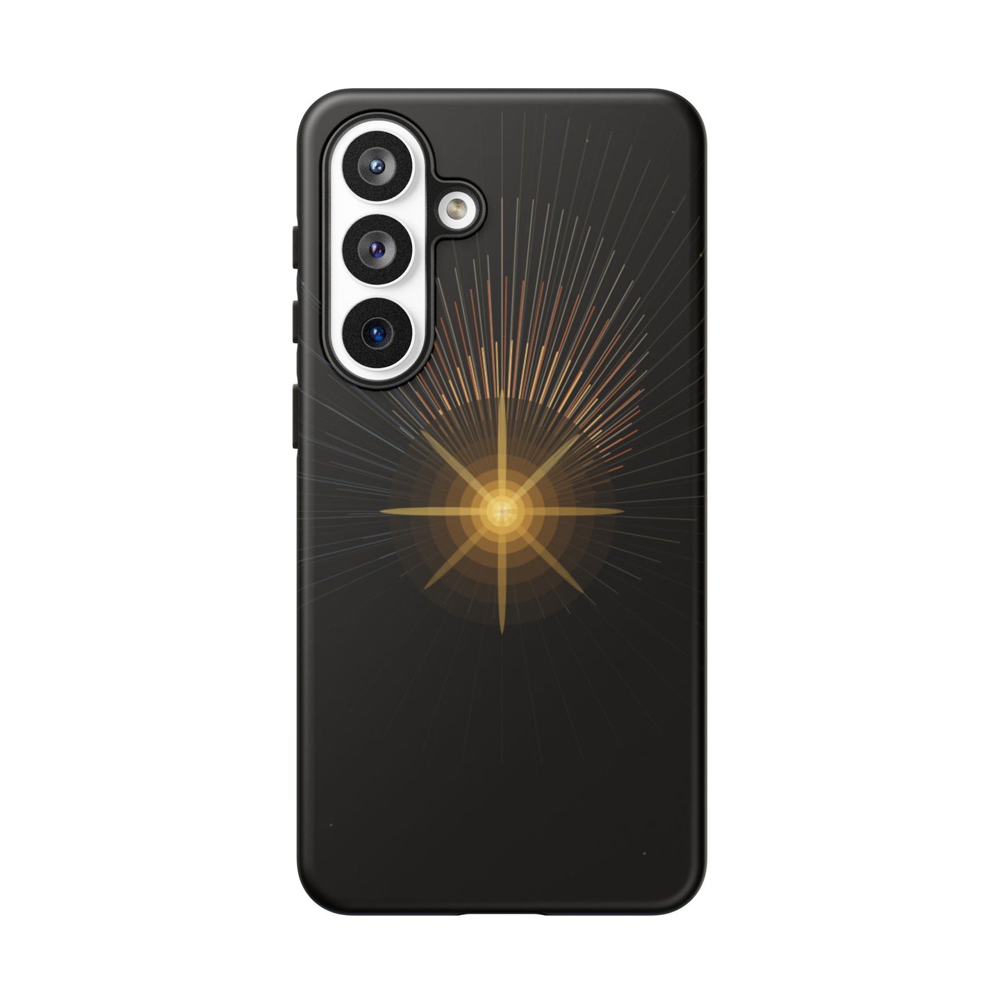 Tough Cases - Radiant Star Phone Case, Protective Black Shockproof Cover with Golden Light Design