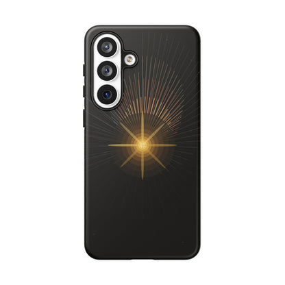 Tough Cases - Radiant Star Phone Case, Protective Black Shockproof Cover with Golden Light Design