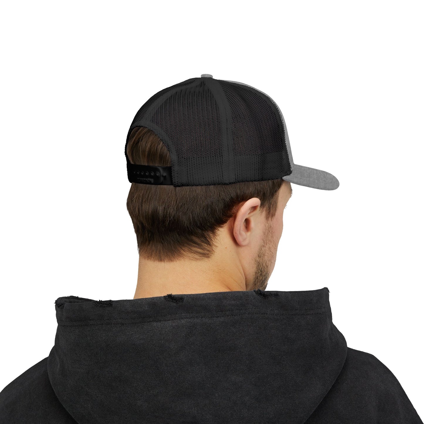 Vintage baseball snapback trucker cap with batter silhouette design by Printify, featuring structured brim and adjustable fit.