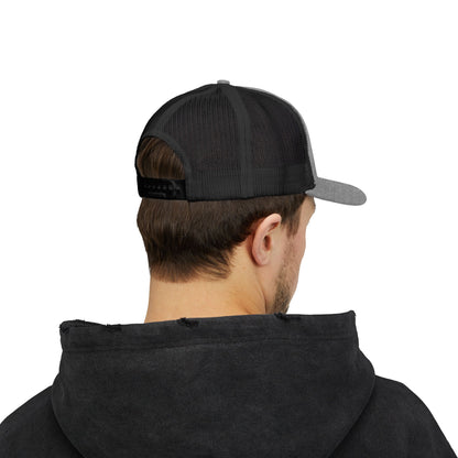 Vintage baseball snapback trucker cap with batter silhouette design by Printify, featuring structured brim and adjustable fit.