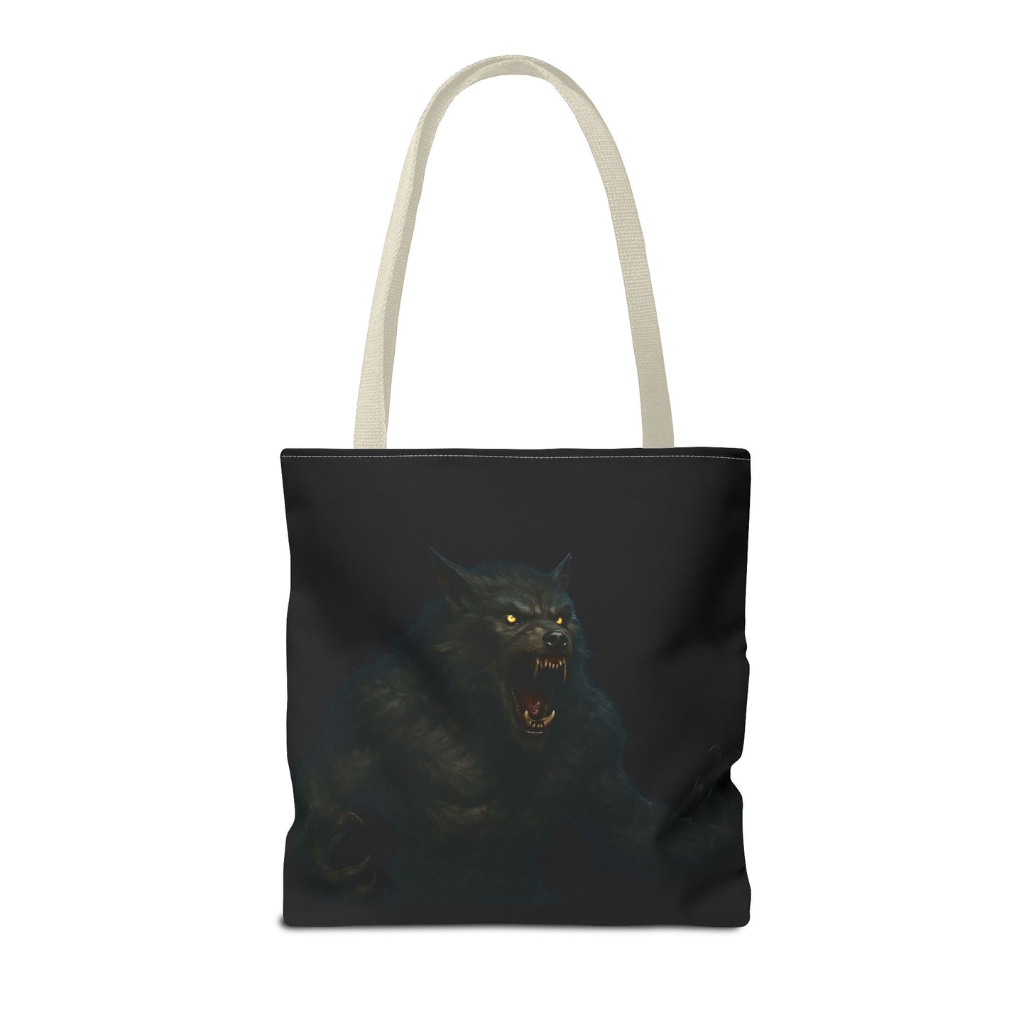 Dark Halloween werewolf tote bag featuring horror art, perfect for horror fans and spooky season accessories.
