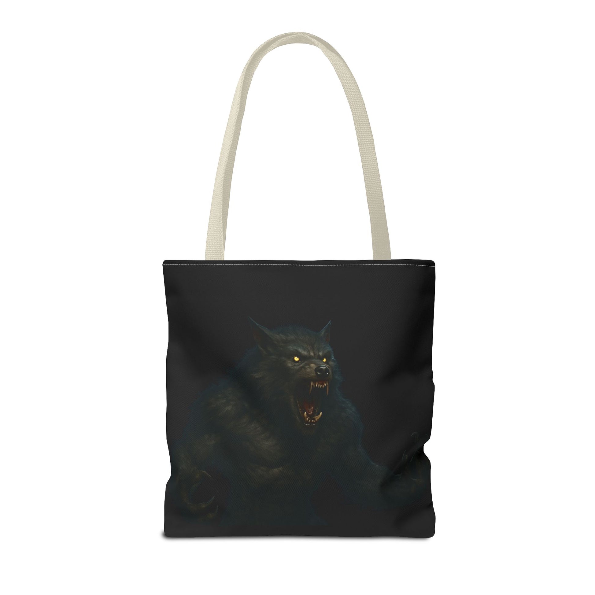 Dark Halloween werewolf tote bag featuring horror art, perfect for horror fans and spooky season accessories.