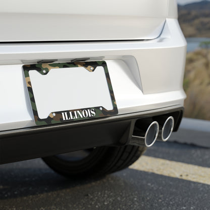 Camo Illinois Metal License Plate Frame — Military Green State Tag Border